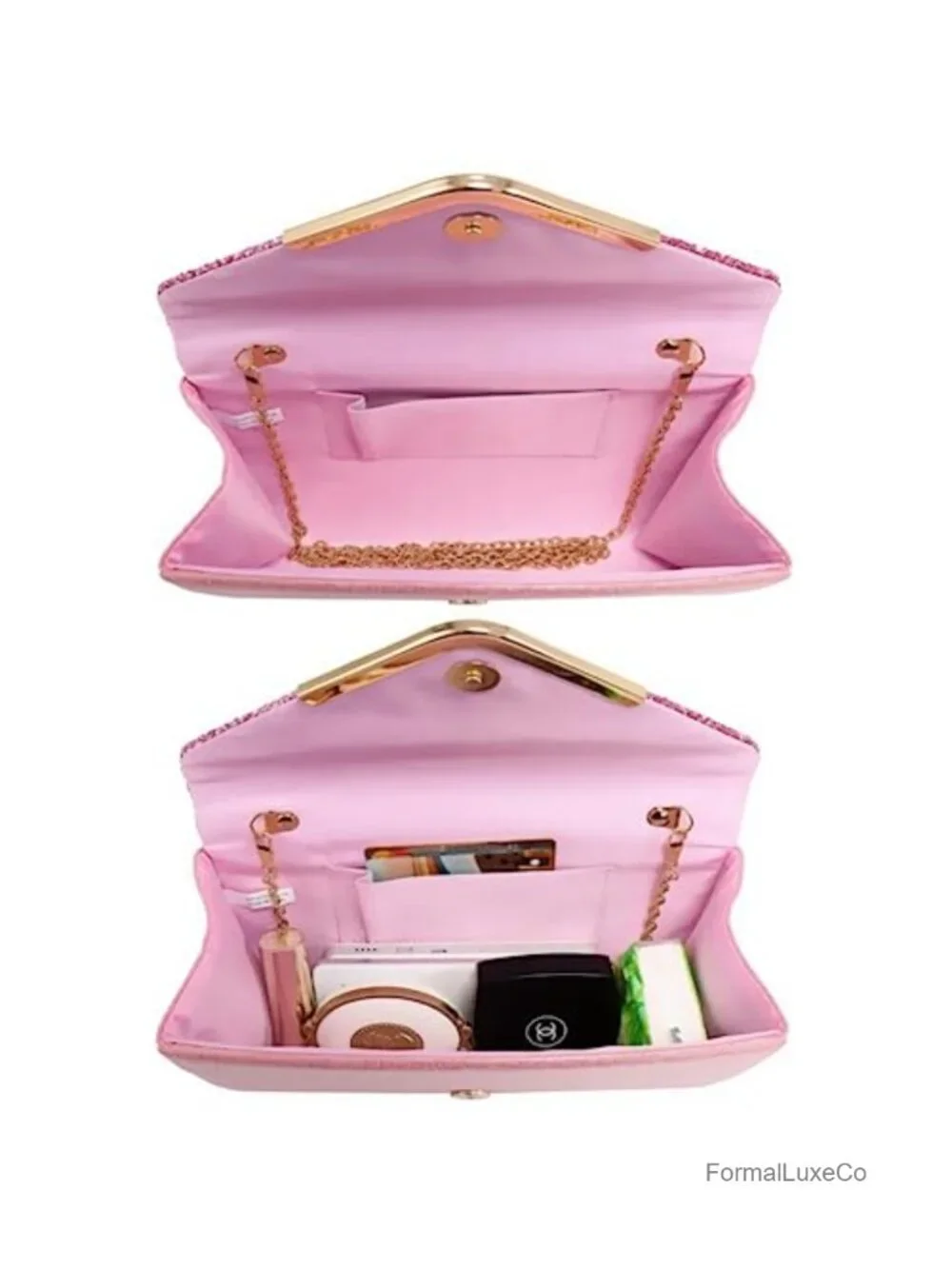 Glitter Envelope Evening Bag Clutch with Chain Strap for Wedding Party Prom